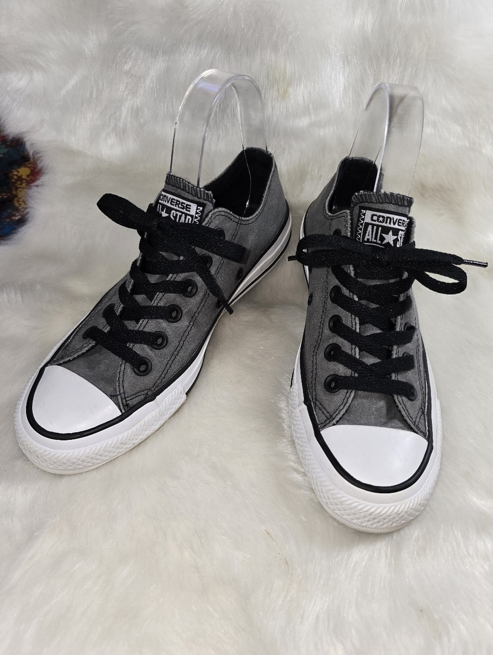 Converse Unisex Charcoal & White Canvas Low Top Sneakers with Black Accents - Picture 8 of 12